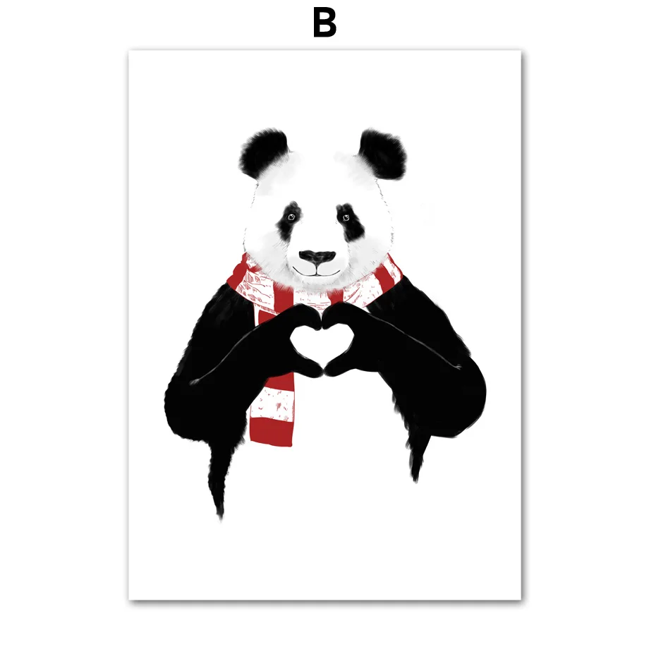 Illustration-Panda-Hand-Heart-Antler-Wall-Art-Canvas-Painting-Nordic-Posters-And-Prints-Wall-Pictures-For (4)