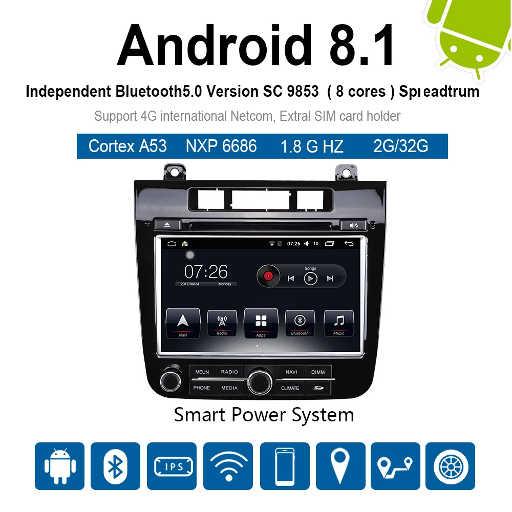 Best Car Multimedia player 2 Din Android 8.1 Car DVD For VW/Volkswagen touareg 2011-2015 8" 4G/32G/64G touch screen car Radio GPS 1