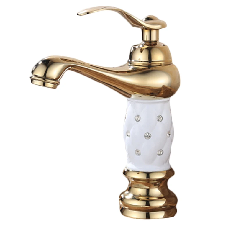1 faucet with 2 hose Классический европейский кран для раковины с одной ручкой для ванной комнаты, смеситель для горячей и холодной воды, кран с керамической ручкой, золотой кран с 2 шлангами - Цвет: 1 faucet with 2 hose