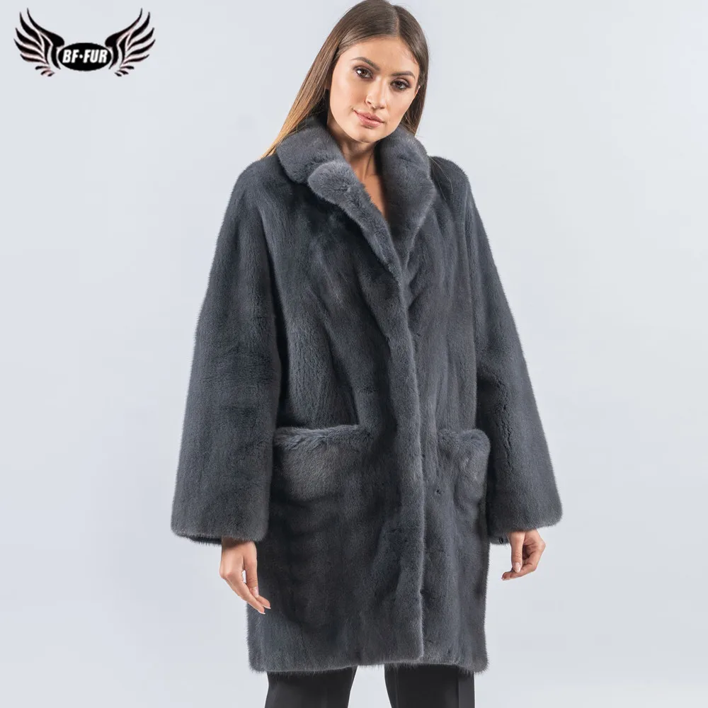 

BFFUR Winter Fashion Long Mink Fur Coat Real High Quality Natural Fur Coats Plus Size Genuine Mink Fur Jackets Luxury Outwear