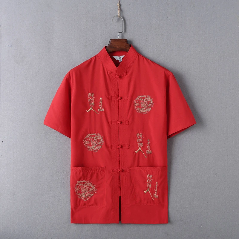 15 видов цветов, традиционная китайская одежда для мужчин, футболка, летняя футболка с короткими рукавами с вышивкой дракона, костюм танга, мужские топы - Цвет: Color11