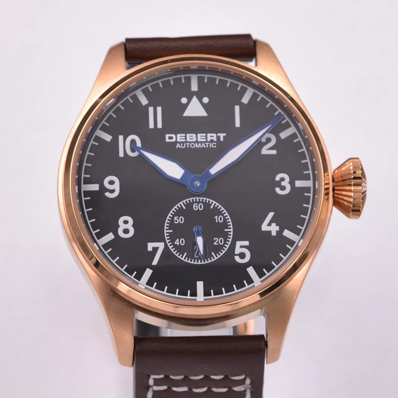 

42mm debert black dial White Mark Rose Gold Case sapphire glass date window luminous Automatic mens Watch