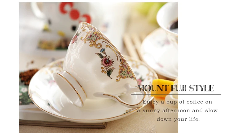 Ceramic Coffee Cups Set European Small Luxury Bone china Afternoon Tea set Flower Tea Cup & Saucer Household Kitchen accessories