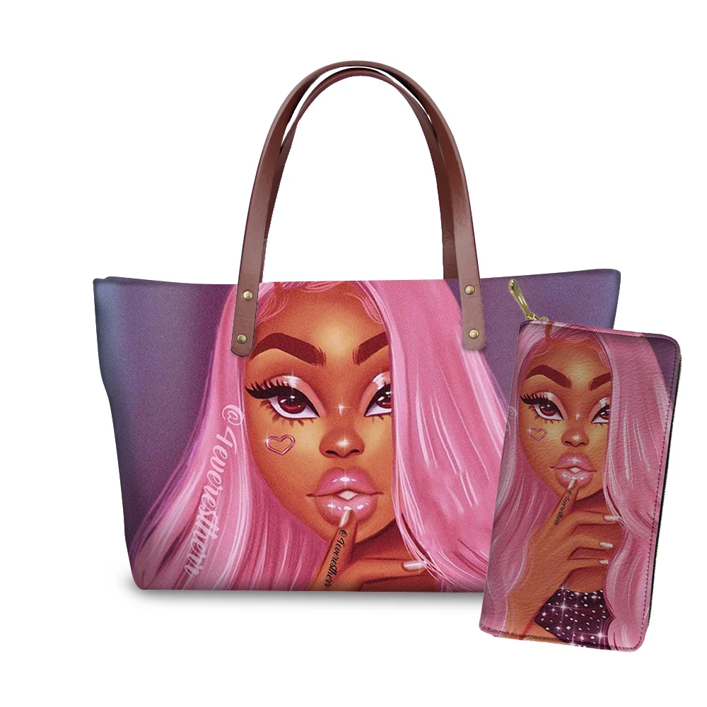 YQ4989ALZ21 FORUDESIGNS Sac основная Черная Королева африканские сумки для девочек и кошелек набор женские пляжные сумки дамские сумки с короткими ручками для женщин Сумочка - Цвет: YQ4989ALZ21