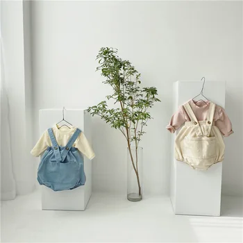 

3189 New Boys Clothing Suit Two Piece Set Baby Cute Big Pocket High Waist Lantern Back Short Pants Long Sleeve T-shirt