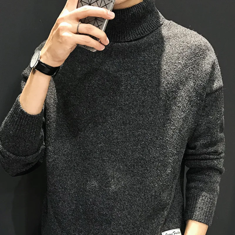 Winter Turtleneck Sweater Men Warm Slim Fashion Solid Color Thick Knit Sweter Men Clothes Wild Long Sleeve Pullover Man M-3XL
