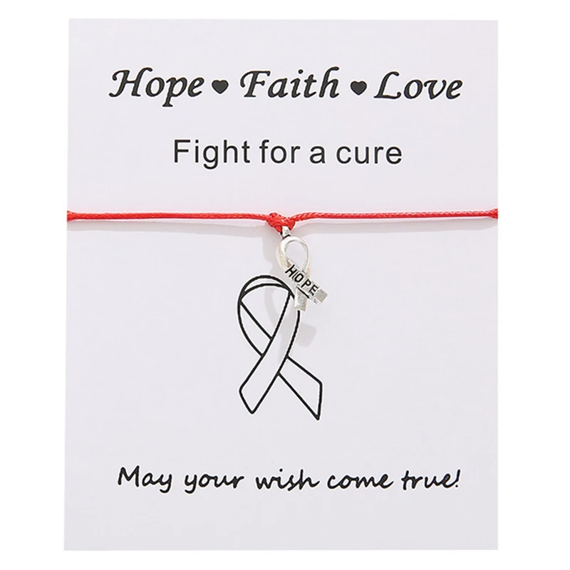 Fighter Breast Cancer Awareness Pink Ribbon Antique Silver Charm Card Bracelets Card Women Men Jewelry Custom Colors