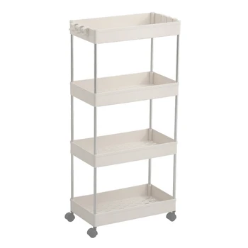 

Gap Storage Rack Kitchen Slim Slide Tower Wheels Space Saving Organizer Movable Assemble Plastic Bathroom Shelf 4-Layer