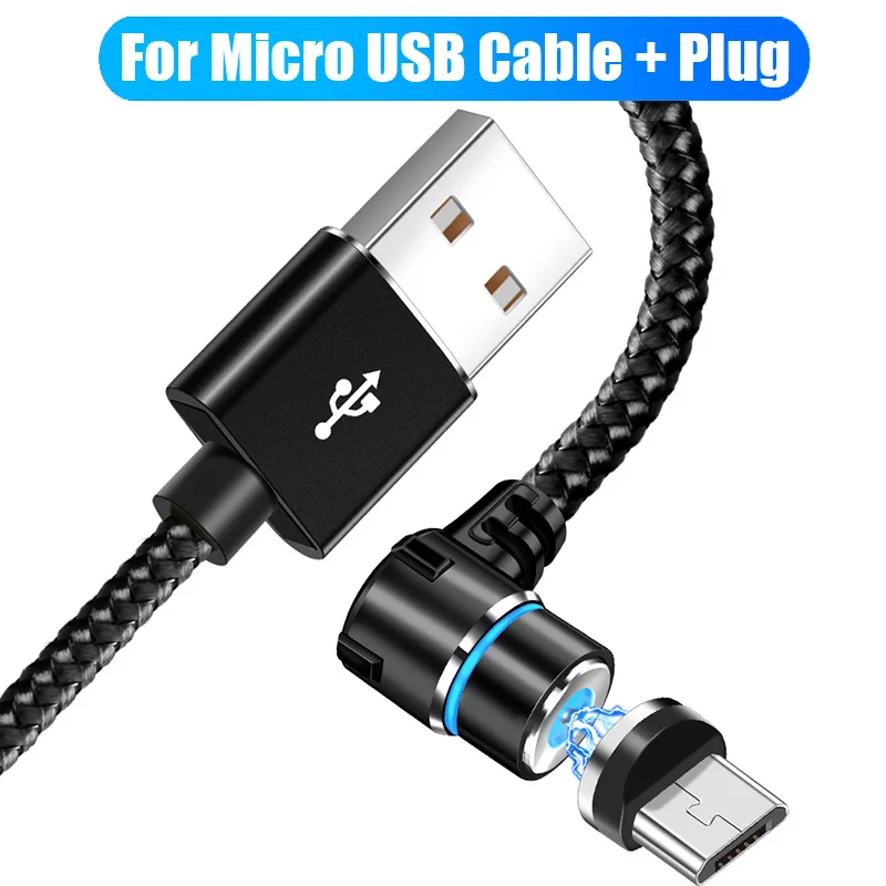 Robotsky Micro usb type C кабель 90 градусов быстрая зарядка магнит зарядное устройство кабели для Samsung huawei для мобильного телефона Магнитный зарядка - Цвет: black for micro