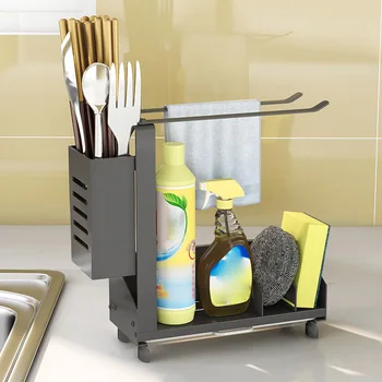 

Wall Mounted Rag Rack Kitchen Sink Caddy Organizer Rustproof Dispenser With Drain Pan Suction Cup Multifunction Countertop