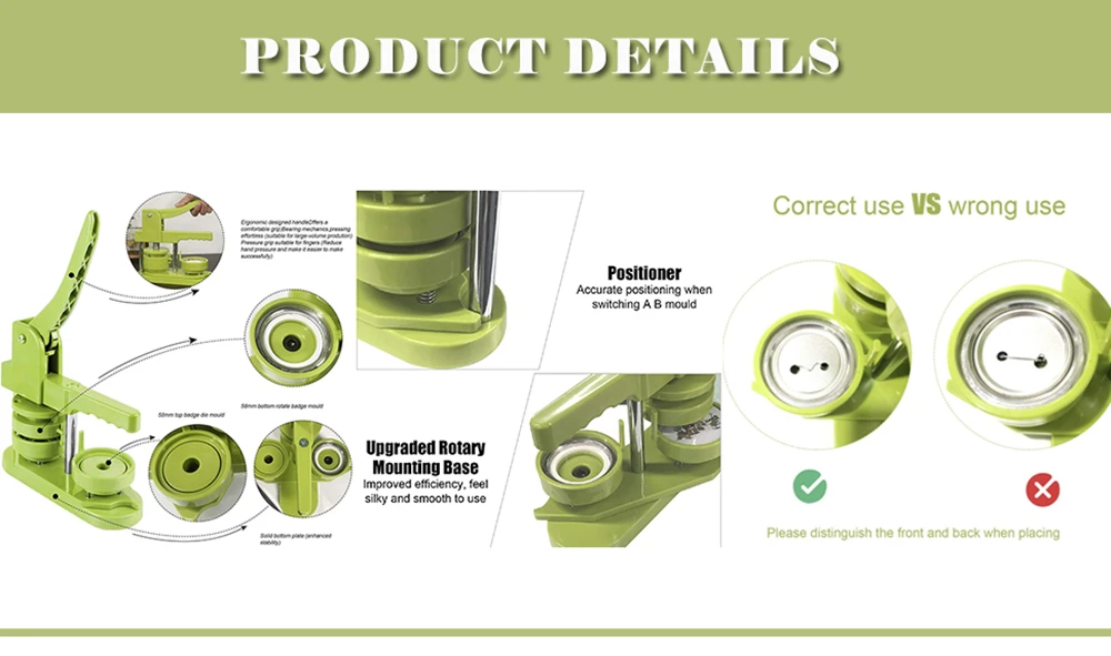 Description Picture 4 of item25-58MM Badges Button Maker Machine, DIY Pin Making Badge Press with 100-500Pcs Button Parts+Circle Cutter,Fridge Magnet Machine