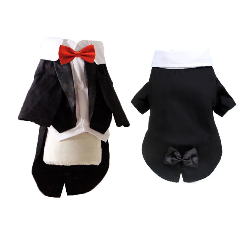 

Boy Tuxedo Pet Cat Dog Coat Jacket Clothes Bow Tie Small Dog Clothes Kitten Wedding Chihuahua Dress Black Pet Party Clothing