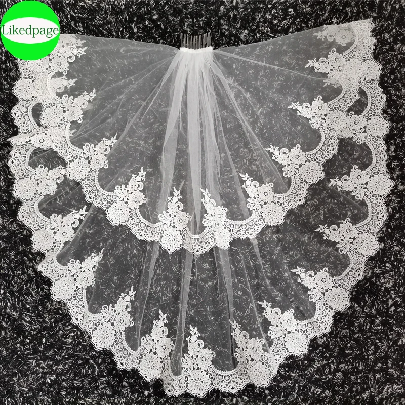 

Short Wedding Bride Veil 2021 Two Layer Voile Mariage Welon Slubny Lace Edge Velo De Novia Sposa Weeding Accessoire Metal Comb