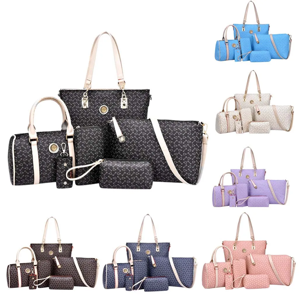 

6PC Luxury Handbags Women Bags Designer Shoulder Bag New Multi Colors Casual Handbag Wallet Key Bag Bolsas Feminina Clutch Bag
