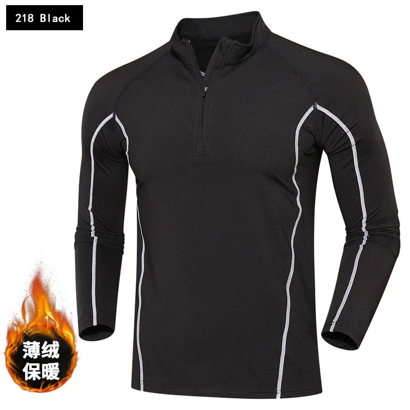 Спортивная мужская одежда с длинным рукавом, свободная быстросохнущая одежда для бега, зимний костюм, спортивная футболка, облегающая Спортивная одежда для баскетбола - Цвет: 218 Black