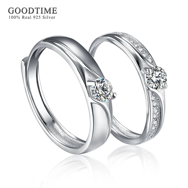 Noble Couple Rings 100 Pure 925 Sterling Silver Rings Wedding Zircon