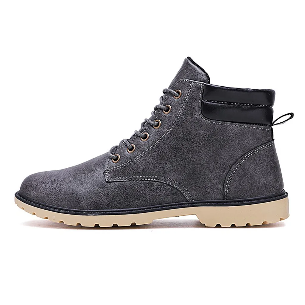 Low-heel Lace-up Men's Casual Lace Up Warm Ankle Motorcycle Boots Round Toe Outdoor Leather Male Student Shoes Zapatos De Hombre