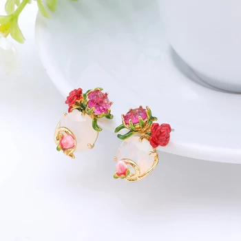 

Cute Enamel Red Flower Stud Earrings for Women Statement Plant Crystal Small Earrings Hooks Party Vacation Jewelry 2020 EH043