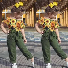 Летние топы с цветочным принтом для маленьких девочек, штаны, леггинсы, комплект из 2 предметов, пляжный костюм