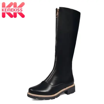 

KemeKiss Knee High Boots For Women Winter Warm Non-Slip Shoes Women Fashion Zipper Female Straight Mujer Zapatos Size 33-43