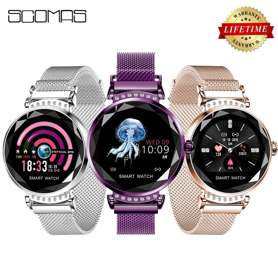 $34.49 Scomas Newest Fashion Smart Watch Women Diamond Glass Heart Rate Blood Pressure Sleep Monitor