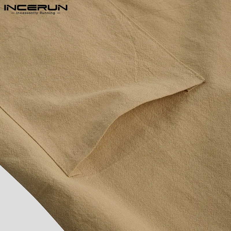 INCERUN, китайский стиль, хлопок, лен, мужская рубашка, одноцветная, длинный рукав, Camisa, карманы, Ретро стиль, блузка, v-образный вырез,, свободные, повседневные рубашки, S-3XL