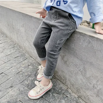 

Girls Pants Autumn and Winter New Style Plus Velvet Jeans Korean-style Boy and Girls Child-Style Pants 1-8-Year-Old