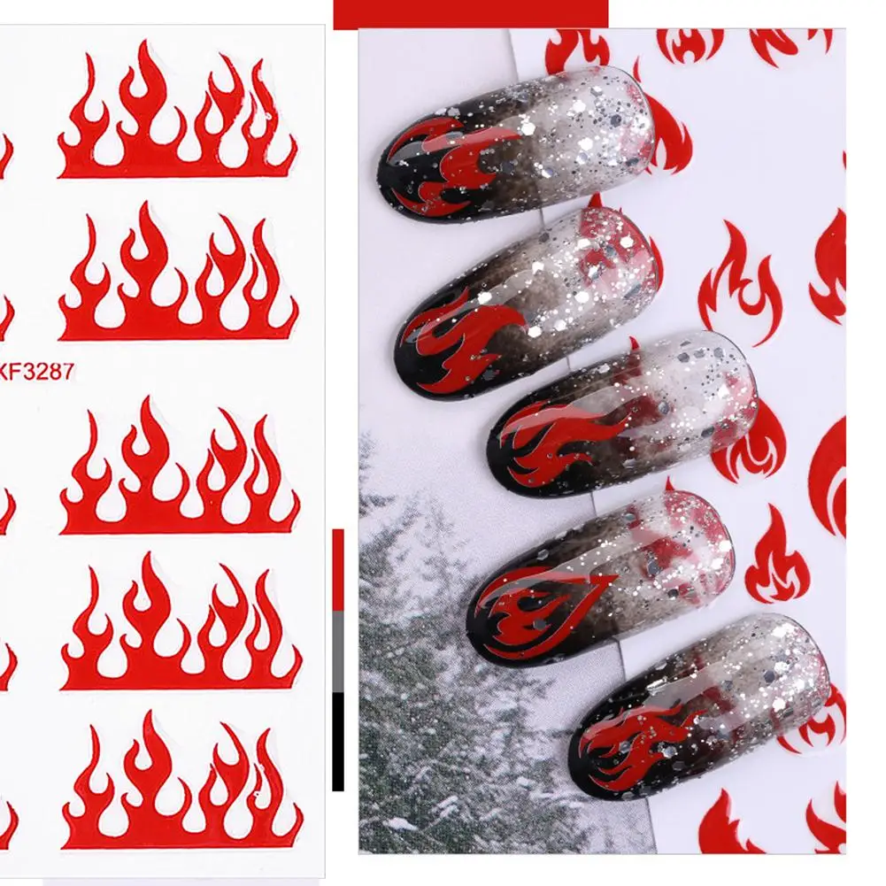 Пламя Стиль Голографическая фольга для ногтей огненный дизайн ногтей перевод рисунка наклейка водная горка дизайн ногтей наклейки Маникюр декорация 9,2*6,4 см