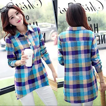 

Fashion Womens Tops Women Casual Matching Color Long Sleeve Button Loose Plaid Shirt Top Blusas Mujer De Moda 2020