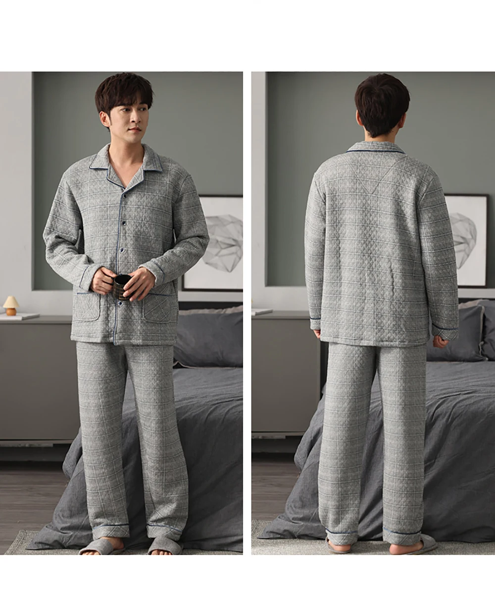 Autumn Winter Male Warm Pajamas Thickened Cotton Men Fashion Plaid Pajama Sets 4XL Plus Size Pijama Casual Sleepwear Lounge Set pyjama homme