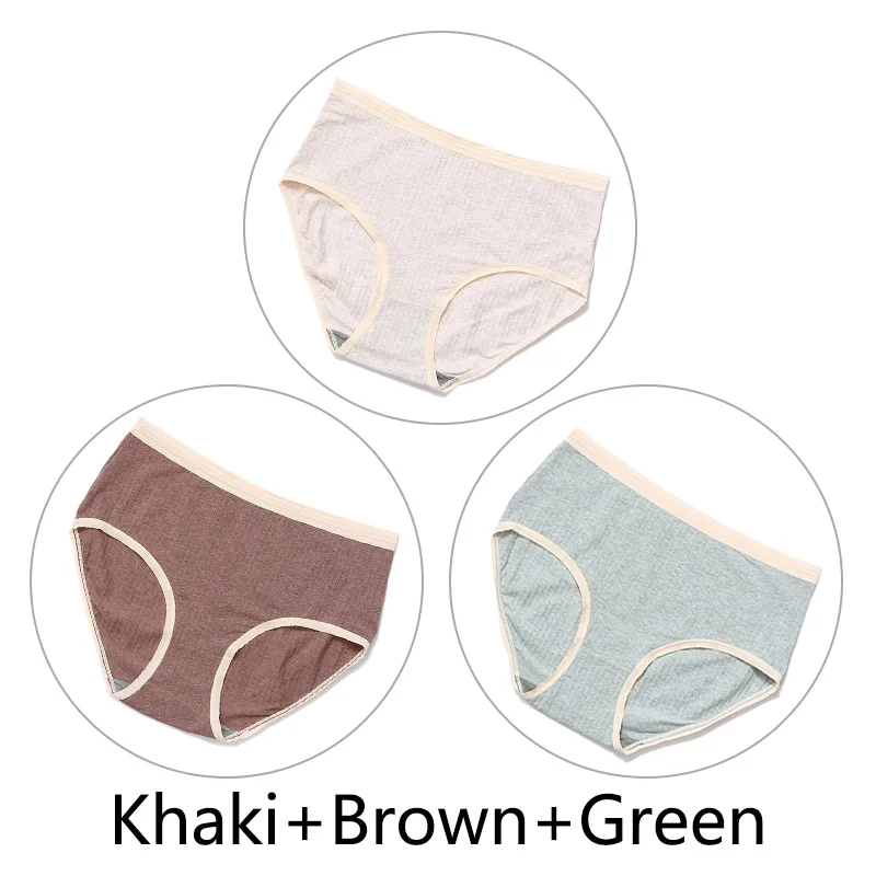 Khaki Brown Green 3Pcs/Lot Seamless Cotton Panties Women Underwear Soft High Waist Sexy Briefs Big Size 2XL-4XL Graphene Antibacterial Lingerie - Цвет: Khaki Brown Green