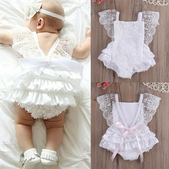 

Hot Sale 2020 Summer Newborn Baby Girls Romper Lace Floral Ruffle Sunsuit Sleeveless White Jumpsuit Outfits Clothes