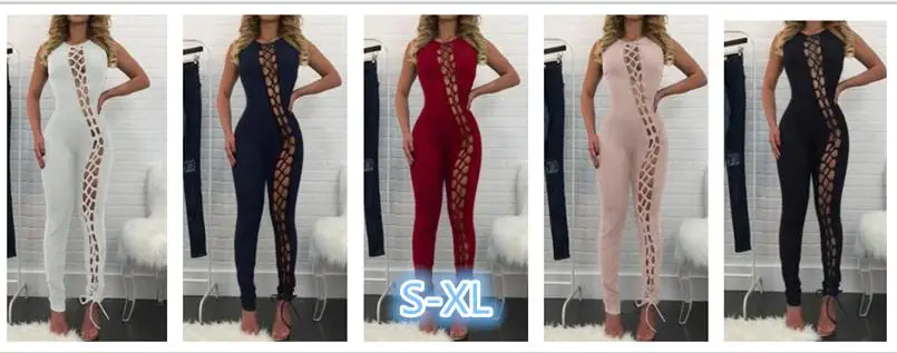 

Lace up Bodycon Jumpsuit Women 2020 Sleeveless Long Pants Romper One Piece Bandage Jumpsuits White Black Rompers Womens Jumpsuit