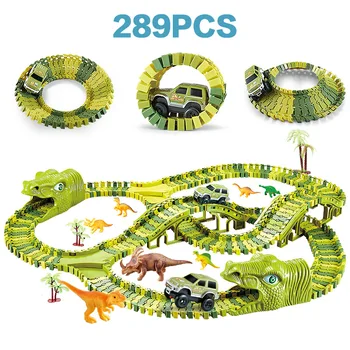 

289pcs Dinosaur Railway Magical Flexible Track Rail Car Toys DIY Racing Tracks Diecast Vehicle Toys For Children Gifts