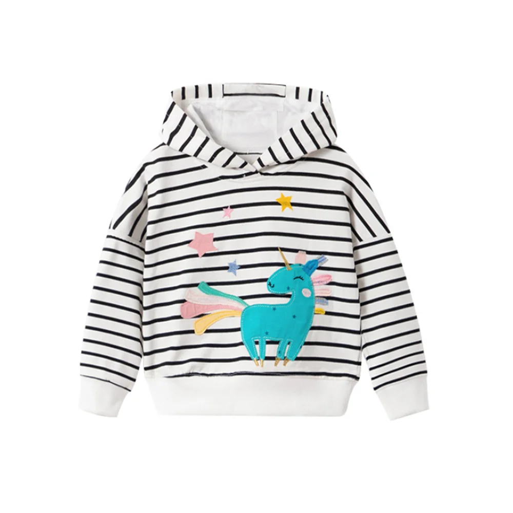 

Jumping Meters New Girls Hooded Shirts with Unicorn Embroidery Fashion Cotton Baby Clothes for Autumn Winter Children Sweatshirt