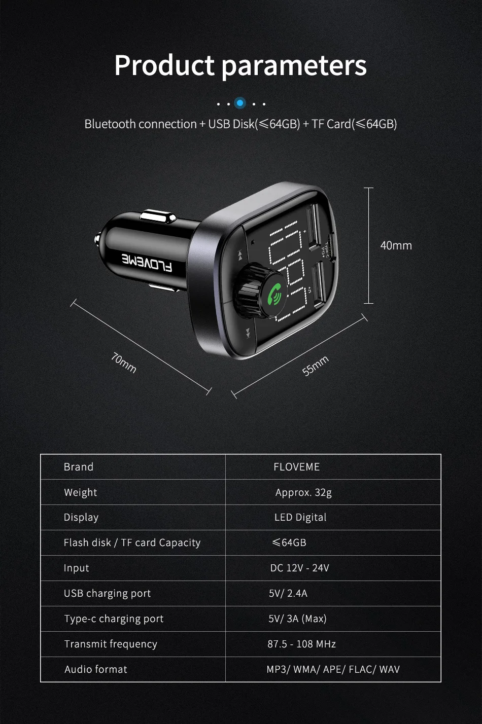 FLOVEME QC3.0 автомобильное зарядное устройство Bluetooth fm-передатчик автомобильный комплект для iPhone 11 Pro Max 3.6A Быстрая зарядка USB PD автомобильное зарядное устройство для телефона