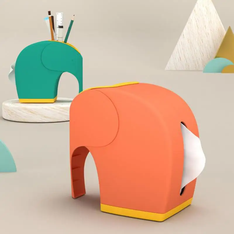 Creative Desk Elephant Tissue Paper Box Cover With Pen Holder Remote Controller Mobile Phone Storage Organizer Home Office