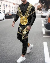 

SpringLarge Size Men's T-shirt Long-sleeved Suit Round Neck Sweatshirt Gold Watch 3D Printing Street Men's Hip-hop T-shirt Suit