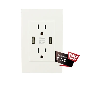 

US 120 Style Socket,3.1A Wall Socket Dual USB Port Power Adapter Outlets Panel Universal Plug,Tamper Resistant Duplex Receptacle