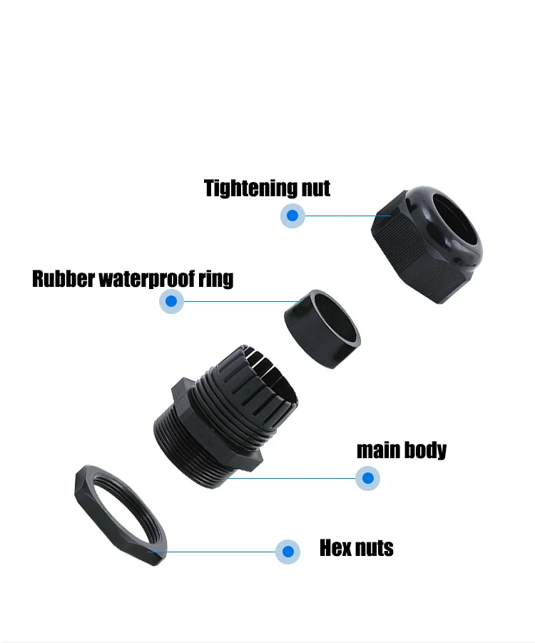 10pcs BLack Color Water-proof Nylon Plastic Cable Gland Connector for 3-21mm Cable Wire M12x1.5 M16/18/20/25/32/36/40x1.5