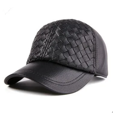 black XdanqinX мужская шляпа из натуральной кожи овечья кожа бейсбольная кепка Новинка Осень Мода Плетеный язык кожаные кепки - Color: black