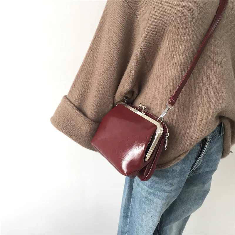 Vintage Women Shoulder Crossbody Messenger Bag PU Leather Fashion Double Kiss Lock Shell Bags Women's Handbags