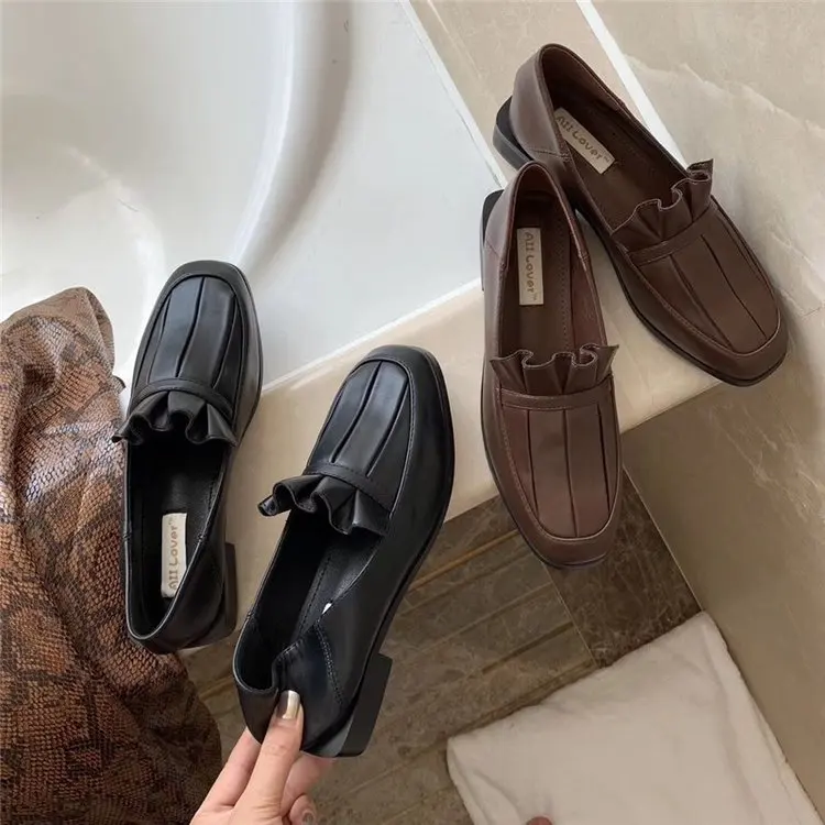 

Korean Shoes Soft Women's Heels Female Footwear Autumn Oxfords All-Match Casual Sneaker Square Toe 2019 On Heels Dress Fall New