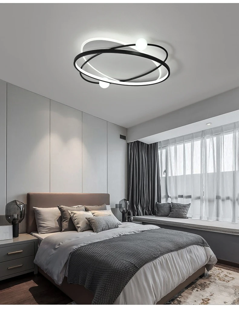 Modern Style Led Chandelier For Bedroom Living Room Kitchen Study Ceiling Lamp Gold Oval Ring Simple Design Remote Control Light dining light fixtures