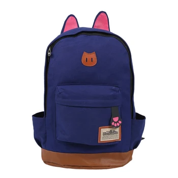 

Canvas Backpack For Women Girls Satchel School Bags Cute Rucksack School Backpack children Cat Ear Cartoon Women Bags Gem Blue