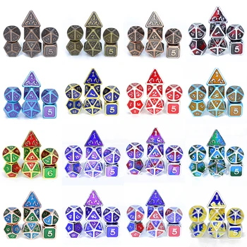 

7 pcs set dice dnd Metal Dice D4 D6 D8 D10 D12 D20 Pouch RPG Table Games Metal Dice Sets D&D dungeons and dragons Dice box bag