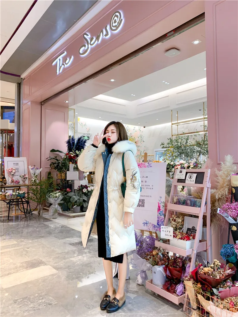Dongdaemun, женский пуховик выше колена,, стиль, приталенное облегающее, приталенное, облегающее, хлопковое пальто, зимнее, плотное, теплое