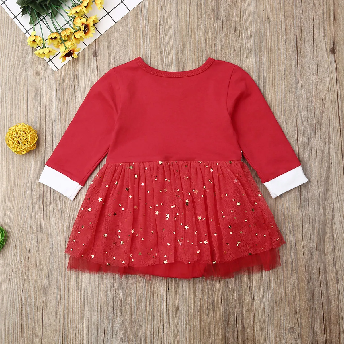 Oeak/фатиновое платье-пачка с блестками для маленьких девочек одежда с длинными рукавами и круглым вырезом Праздничные рождественские платья принцессы для малышей