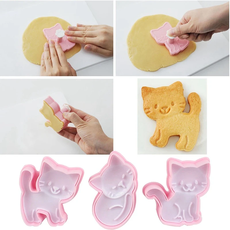 3 шт./компл. милый Кот формы для печенья Fondant(сахарная) резец печенья резак с изображением торта прессформы украшения Кухня DIY для выпечки