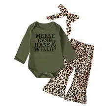 children’s clothing Boys girls clothes Newborn Infant Baby Boy Girl Letter Tops Romper Leopard Flared Pants Clothes Set L30809